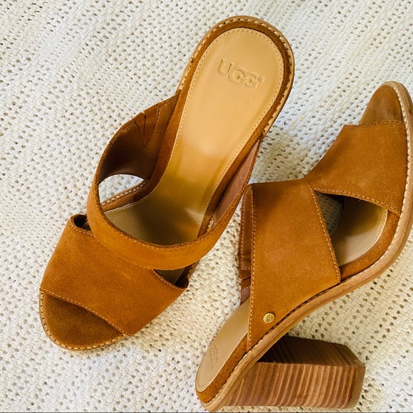 UGG tan suede women’s 8.5 stacked heel Celia mules - Picture 1 of 16